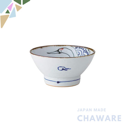 【made in japan】
Koto Hogi Hasami Ware Rice Bowl - 12cm White Porcelain with Crane Design, Nishikai Pottery Kurawanka Bow