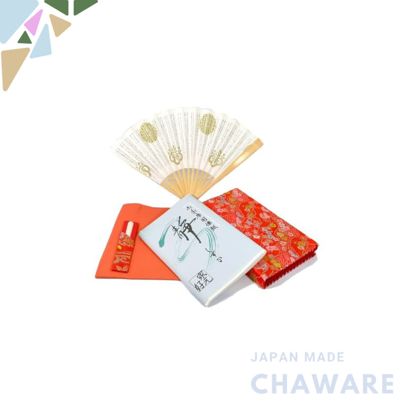 Tea ceremony utensils practice set, includes: napkin holder, napkin (Shizuka), red silk cloth, fan (5-inch white bamboo)