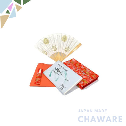 Tea ceremony utensils practice set, includes: napkin holder, napkin (Shizuka), red silk cloth, fan (5-inch white bamboo)