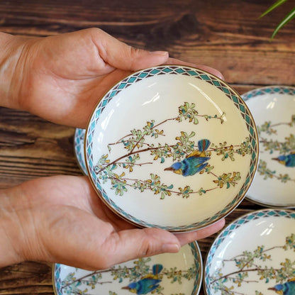 Waza no Kura Plate Set – Stylish Kutani Ware Small Plates, 5-Piece Set, Kingfisher Design, Ceramic, Japanese Tableware, Side Plates, Made in Japan