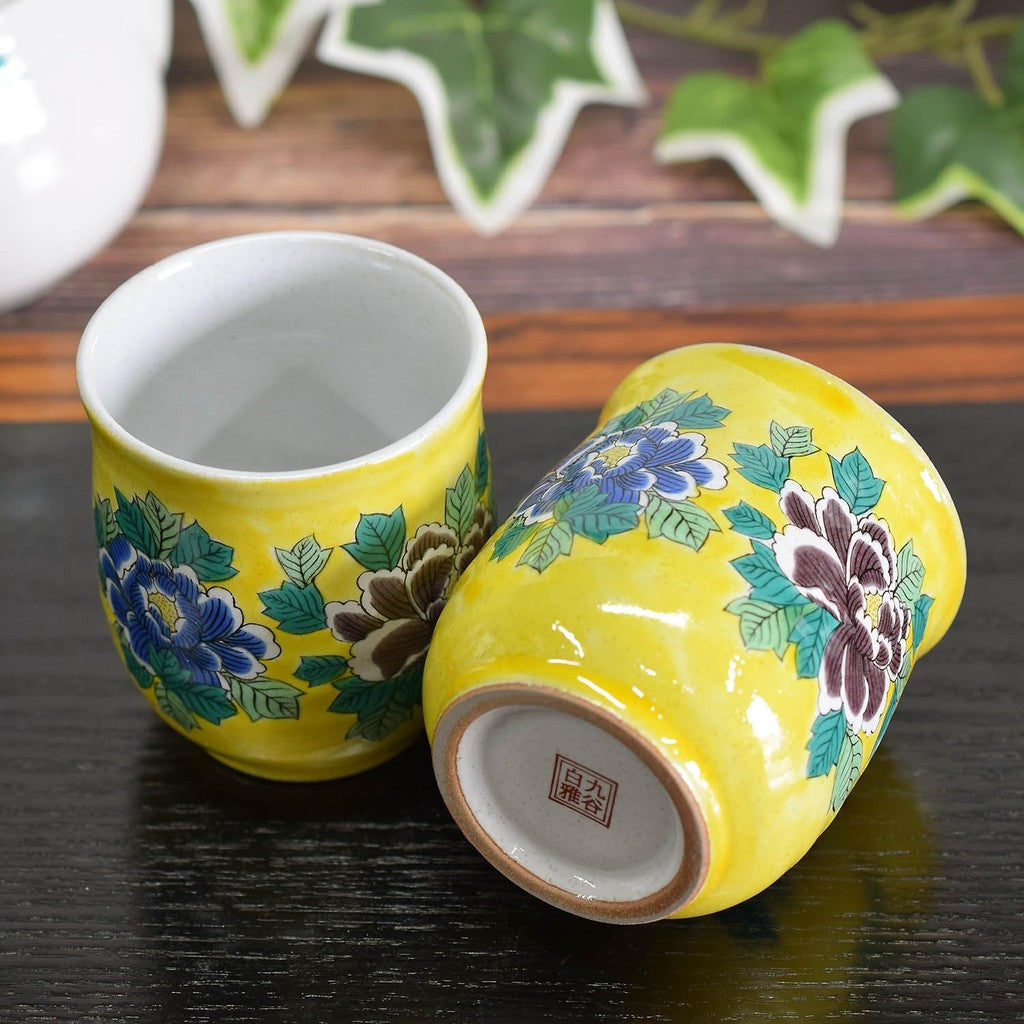 【made in japan】
Stylish Japanese Tea Cups Set - Waza no Kura Kutani Yaki Couple's Tea Cups, Yoshidaya Botan, Ceramic Tableware, Japanese Tableware, Made in Japan.