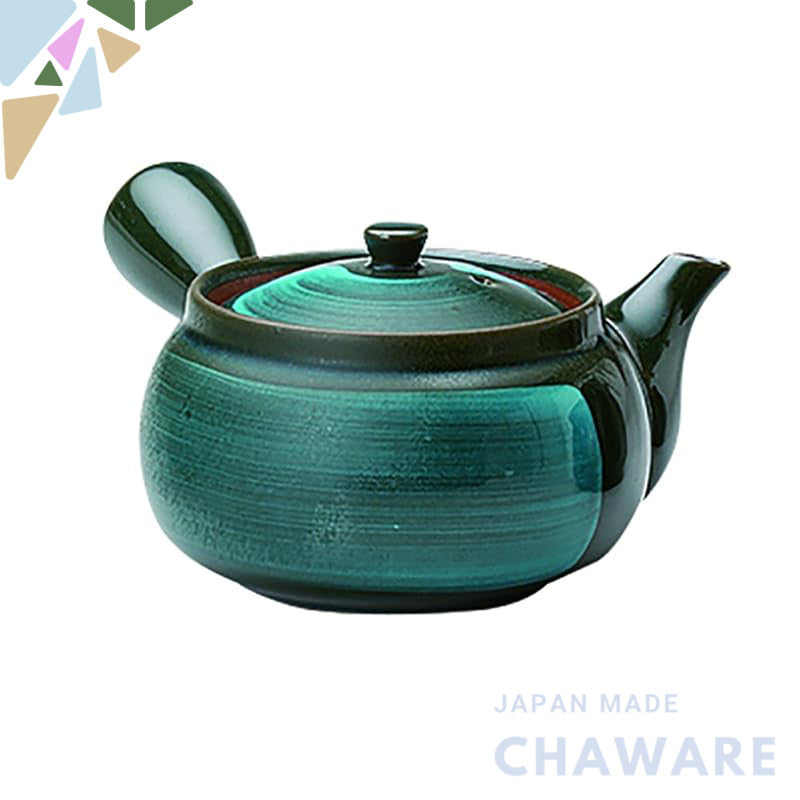 Mino Ware Round Teapot with Strainer - Emerald Green Collection