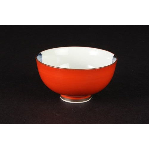 [Made in Japan] Hasami Ware Rice Bowl with Akame Pattern in Red - Traditional Japanese Ceramic Tableware, Perfect for Serving Rice and Side Dishes, Item No. 73034.