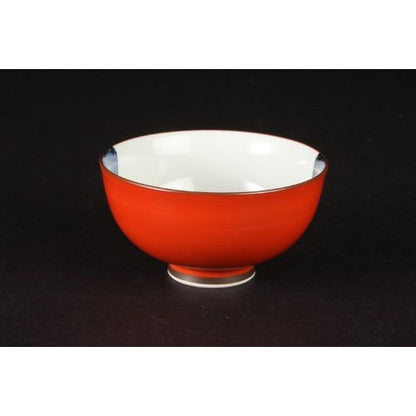 [Made in Japan] Hasami Ware Rice Bowl with Akame Pattern in Red - Traditional Japanese Ceramic Tableware, Perfect for Serving Rice and Side Dishes, Item No. 73034.