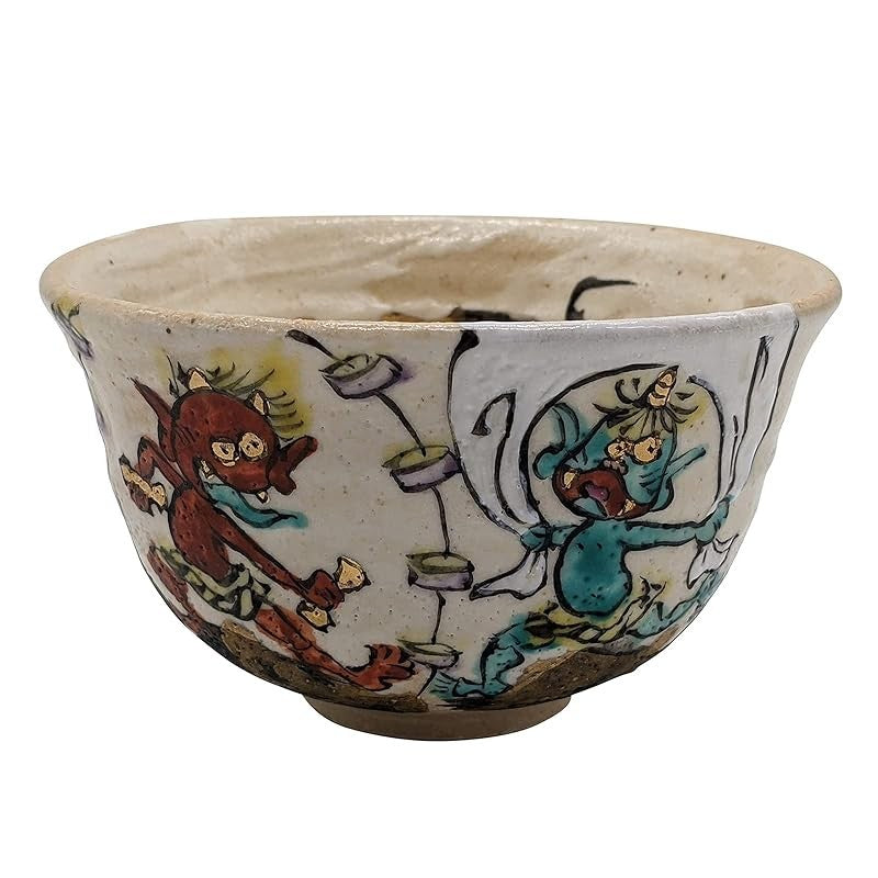 【made in japan】
Mino Ware Wada Ichihito Matcha Bowl and Tea Cup Set, Approx. 13cm, Fujin Raijin Design, Made in Japan, M