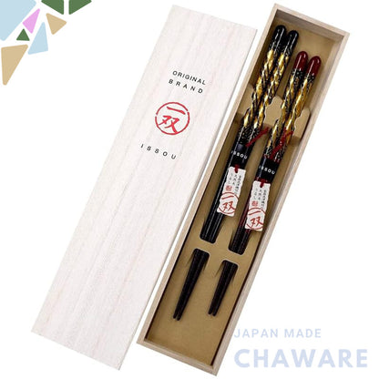 Dishwasher Safe Kinka Couple Chopsticks in a Paulownia Wood Box