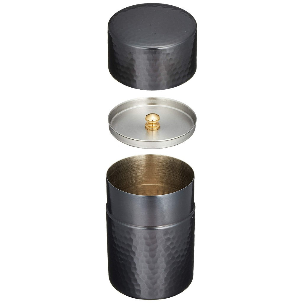 Shinko Metal Tea Caddy, Black Copper Finish, Medium (Capacity: 150g), Pure Copper Black Copper Finish, Hammered Tea Caddy BC-106