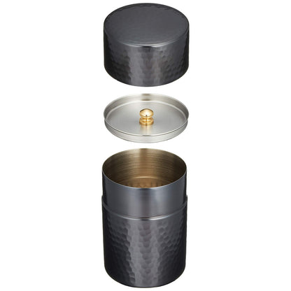 Shinko Metal Tea Caddy, Black Copper Finish, Medium (Capacity: 150g), Pure Copper Black Copper Finish, Hammered Tea Caddy BC-106