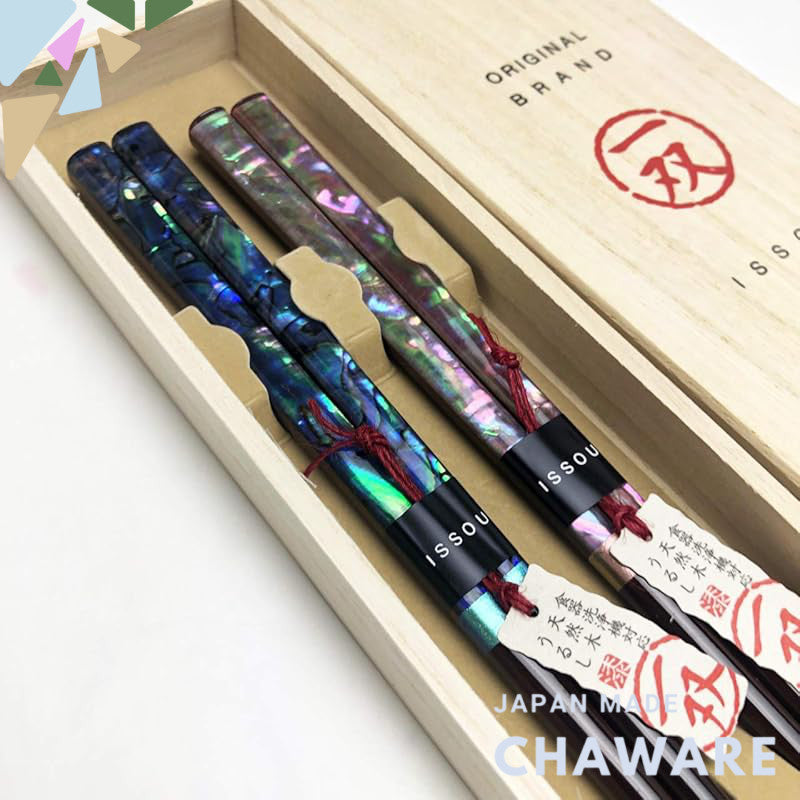 Yamaya Lacquered Ware Store Pair Gift Chopsticks Set, Elegant Shell, Inlay Pair