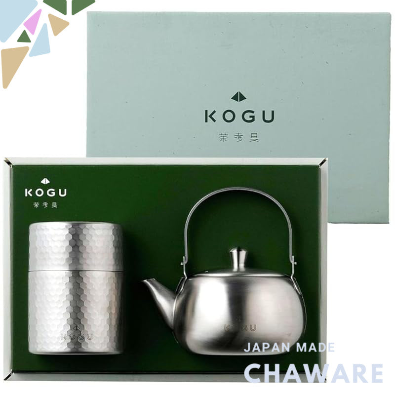 KOGU Tea Tools Gift Set 2-Piece Ceramic Teapot and Tea Canister [Made in Japan] Lightweight and Shatter-Resistant, Suita