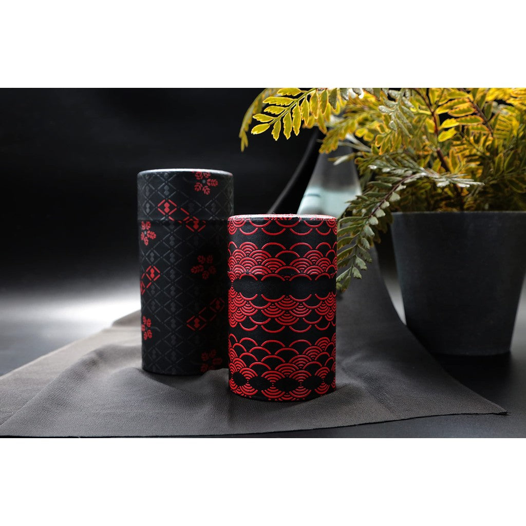 Noguchi Kumataro Tea Garden Tea Canister, Large Capacity 200g, with Inner Lid, Japanese Paper Cover, Inden Gourd Pattern, Black, Made in Japan, Stylish