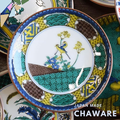 Plate Stylish Kutani Ware Fine Piece Small Plate Ancient Kutani Color Painting with Dual Birds and Autumn Grasses Dish S
