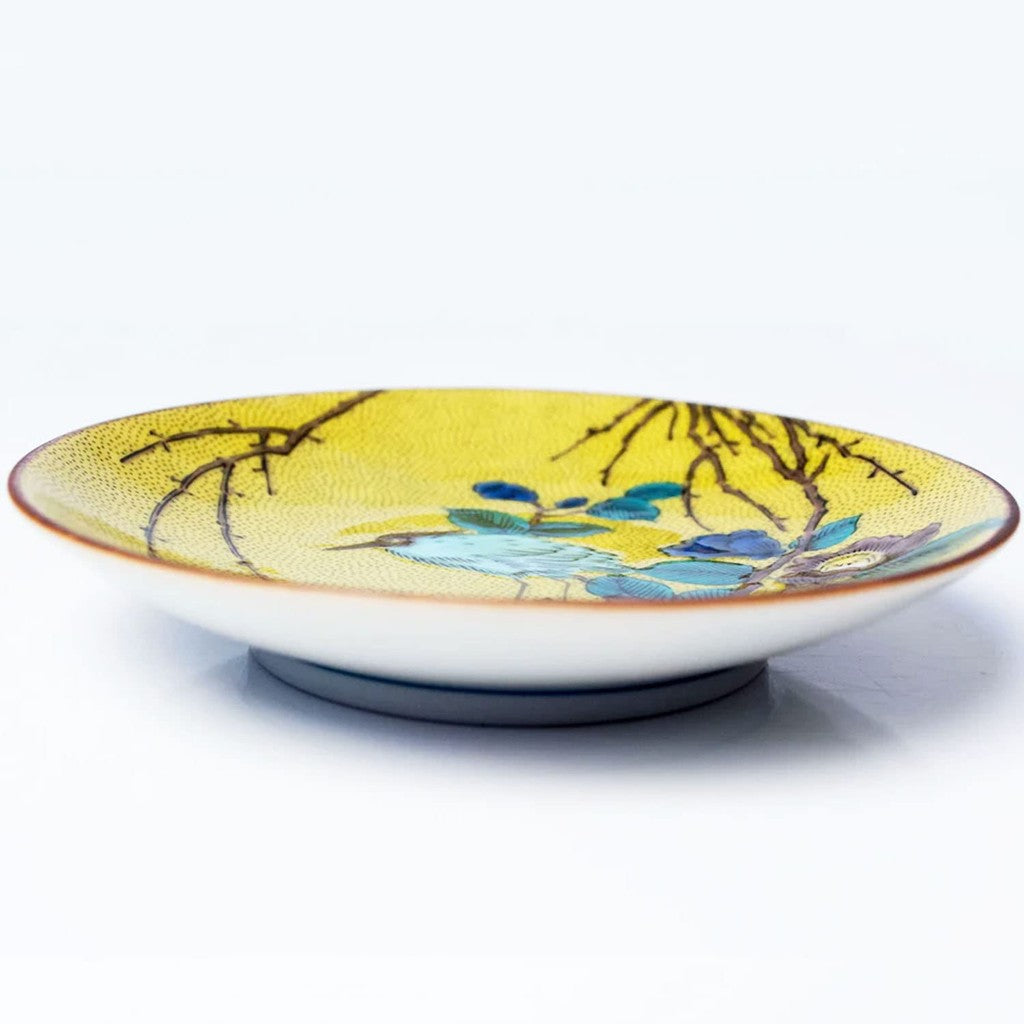 Dish Stylish Kutani Ware Masterpiece Small Plate Yoshidaya Heron and Willow Ceramic Side Dish Brand Japanese Tableware