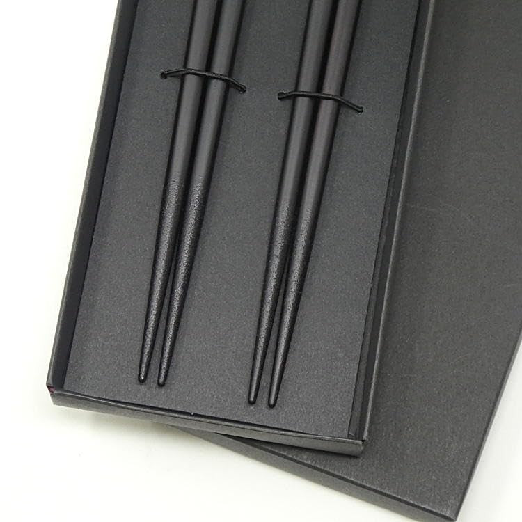 Couple's Chopsticks Pair - Wedding Gift / Anniversary - Wakasa Lacquer - Made in Japan - Dishwasher Safe - Nagomi Sakura (Blue/Pink) 23cm - Gentle Chopsticks (Black Box) - A Refined Wedding Gift - Present / Gift