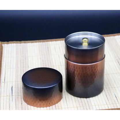Shinkodo Made in Japan Pure Copper Tea Canister (Medium) Red Copper Finish Hammered Design Gift Wrapping Available