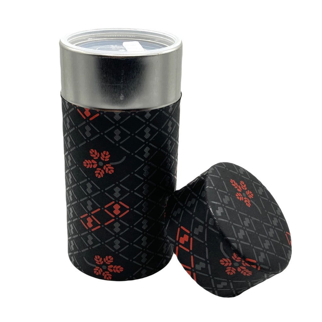 Noguchi Kumataro Tea Garden Tea Canister, Large Capacity 200g, with Inner Lid, Japanese Paper Cover, Inden Gourd Pattern, Black, Made in Japan, Stylish