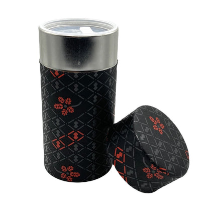 Noguchi Kumataro Tea Garden Tea Canister, Large Capacity 200g, with Inner Lid, Japanese Paper Cover, Inden Gourd Pattern, Black, Made in Japan, Stylish