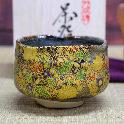 Matcha bowl, ceramic, tea utensils, Kutani ware, matcha tea bowl, floral design, brand, matcha, rice bowl, Japanese tableware, made in Japan.