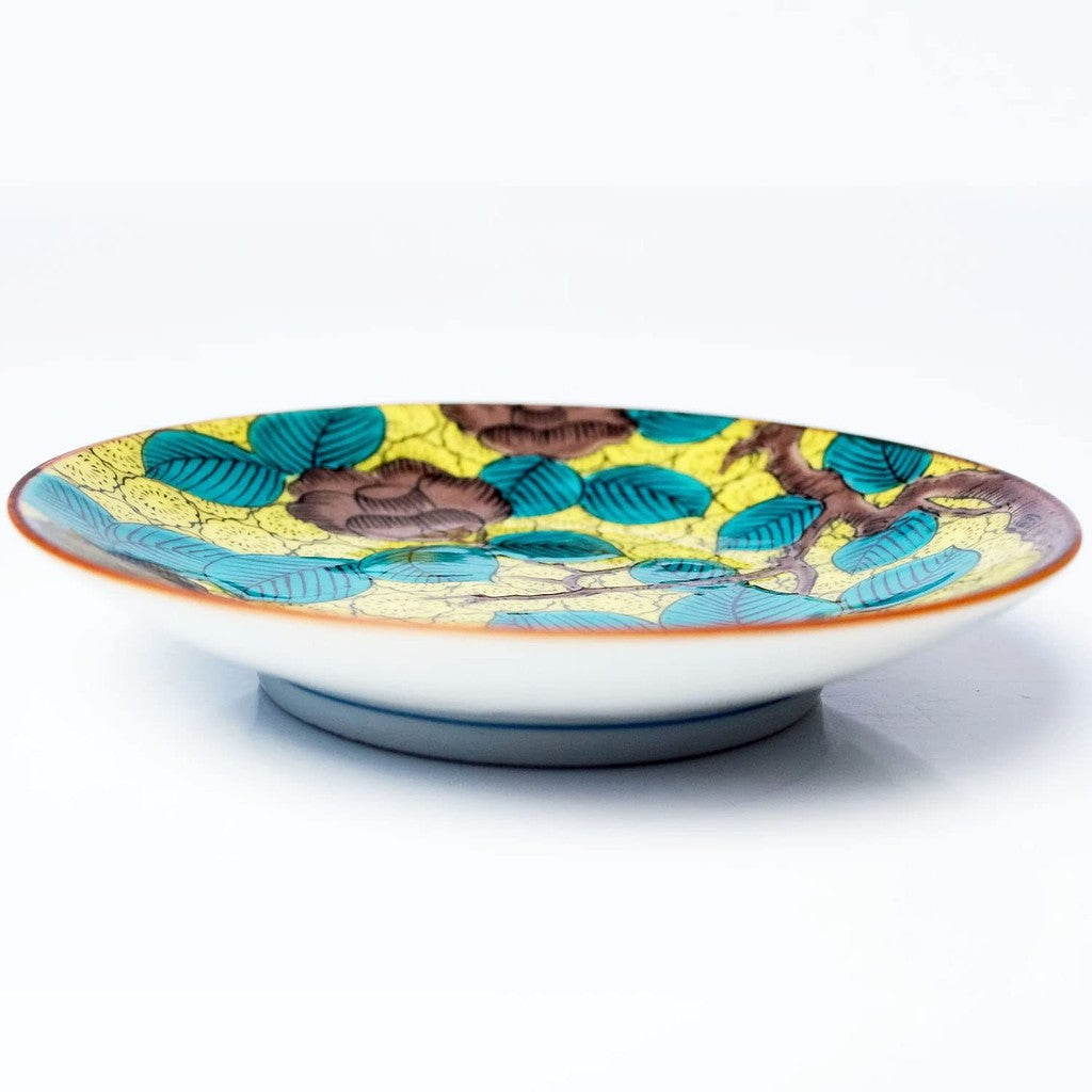 Stylish Kutani Ware Masterpiece Small Plate, Furukutani Blue-Handed Camellia Design, Ceramic Side Plate, Japanese Tableware Brand"