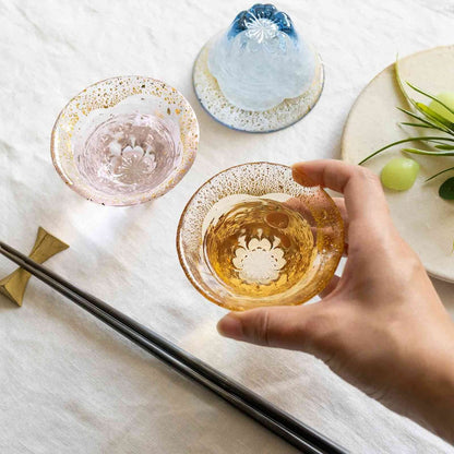 Toyosasaki Glass Wa Glass On Fuji Cherry Blossom Sake Cup Amber Gold Leaf 80ml Made in Japan Cup Sake Glass Mount Fuji Glass Cup Gift Present Special Occasion Respect for the Aged Day Father's Day Mother's Day Birthday 42150TS-G-LGAB