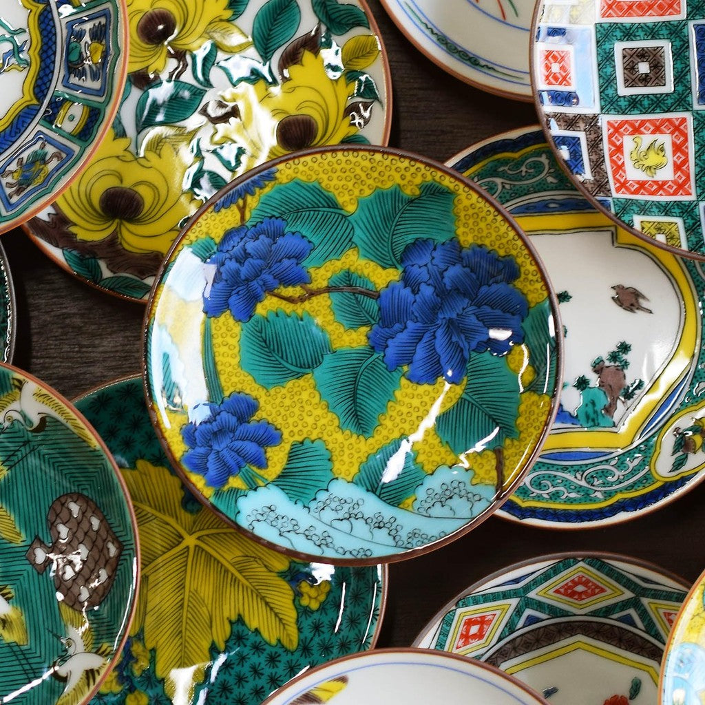 Plate Stylish Kutani Ware Masterpiece Small Plate Kog Kutani Aote Dōha with Peony Small Dish Serving Plate Brand Japanese Tableware"