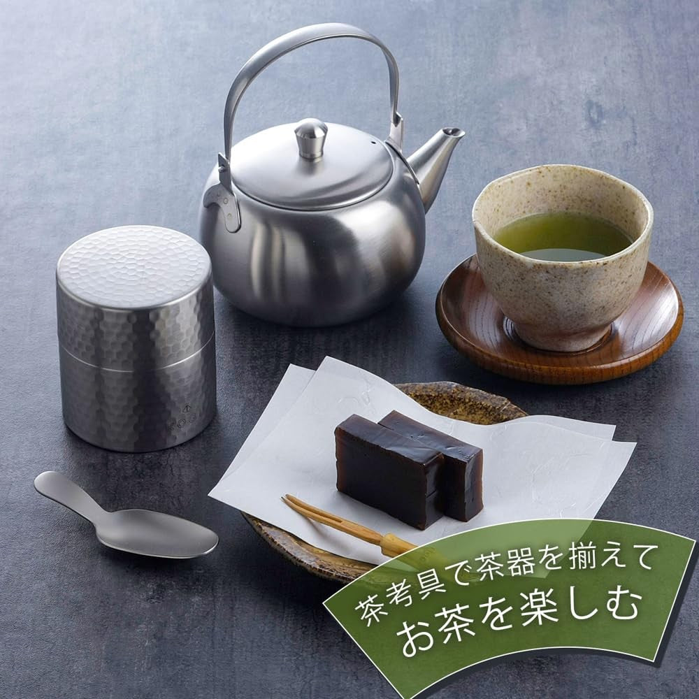 KOGU Tea Storage Set: Stainless Steel Tea Canister with Inner Lid & Compact Tea Spoon - Made in Japan