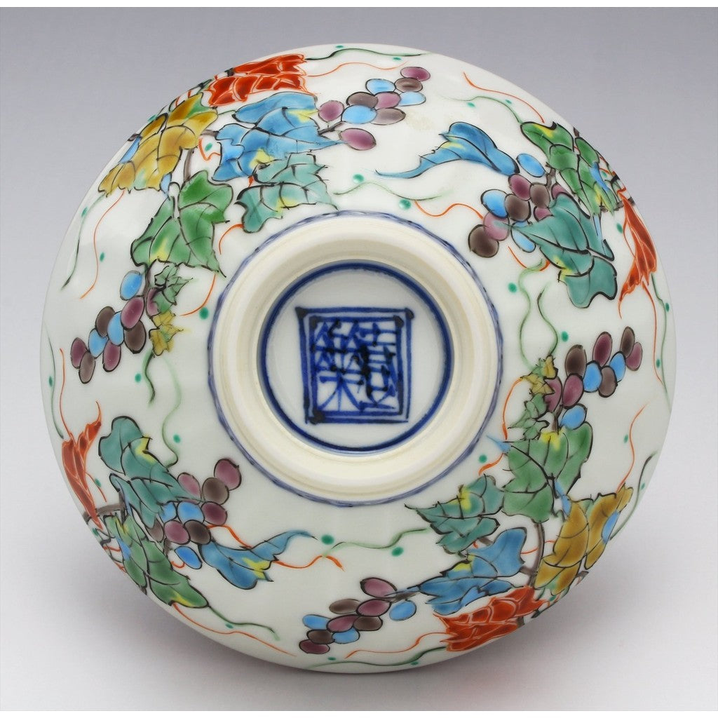 Kyo-Yaki Seimiyaki Ichirakugama Hime Chawan (Gift Box) Colored Grapes B8-5