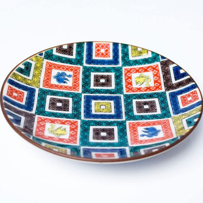 Stylish Plates Kutani Ware Masterpiece Small Plates Old Kutani Colorful Stone-Paved Pattern Ceramic Small Dish Serving Plate Brand Japanese Tableware
