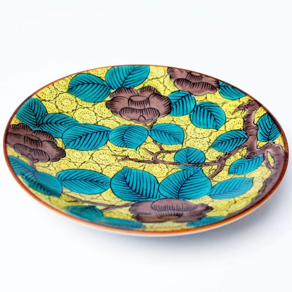 Stylish Kutani Ware Masterpiece Small Plate, Furukutani Blue-Handed Camellia Design, Ceramic Side Plate, Japanese Tableware Brand"