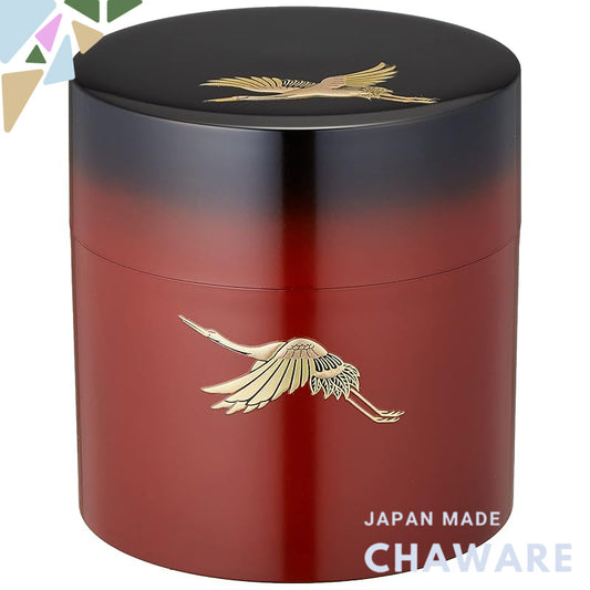 Nakatani Brothers Co. Yamanaka Lacquerware Tea Canister with Gradation Nezaiko Evening Glow Crane 33-4819