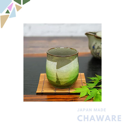 Kutani Ware Tea Cup with Silver Decoration, Green Ceramic,Japanese Tableware, Yunomi Tea Bowl