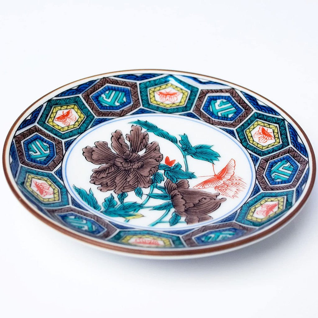 Plate Stylish Kutani Ware Masterpiece Bean Plate Antique Kutani Color Painting Kikkō Peony Butterfly Pattern Small Plate Serving Plate Brand Japanese Tableware