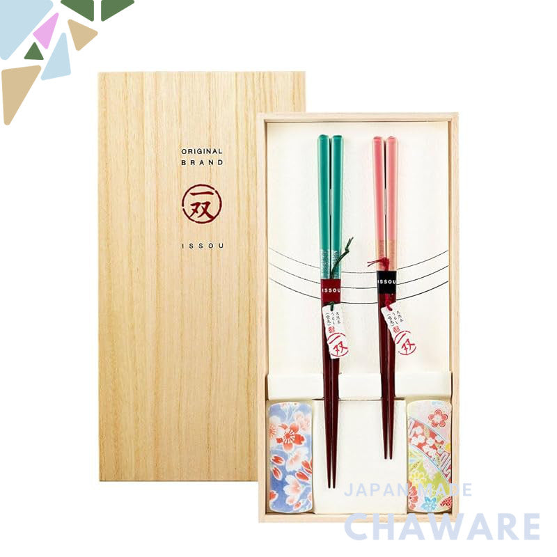 Yamaka Lacquer Ware Store Double Gift Chopsticks and Chopstick Rest Set Honoka Birthday Lacquered Gift Father's Day Moth
