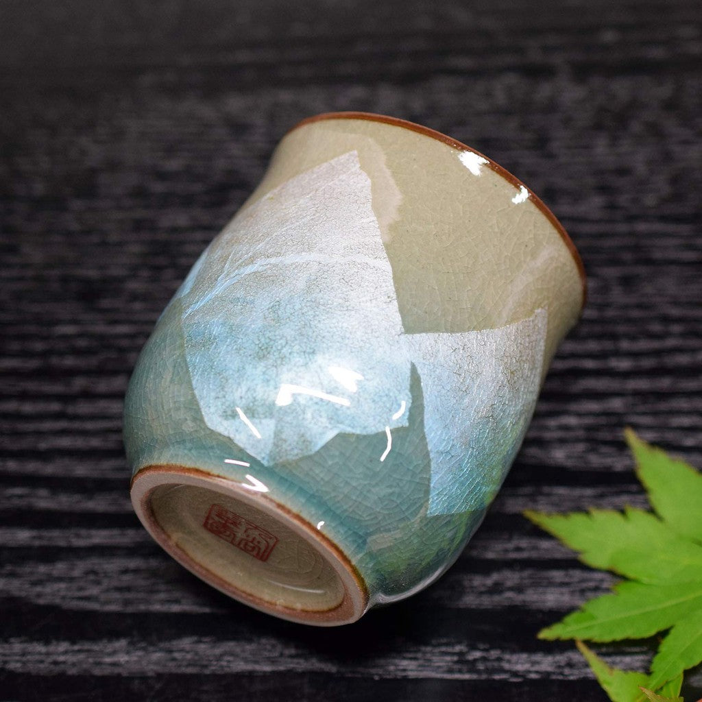 Waza no Kura Kutani ware tea cup, silver glaze, light blue ceramic, brand, Japanese tableware, yunomi tea bowl, gift for the celebration of longevity (77th birthday).