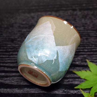 Waza no Kura Kutani ware tea cup, silver glaze, light blue ceramic, brand, Japanese tableware, yunomi tea bowl, gift for the celebration of longevity (77th birthday).