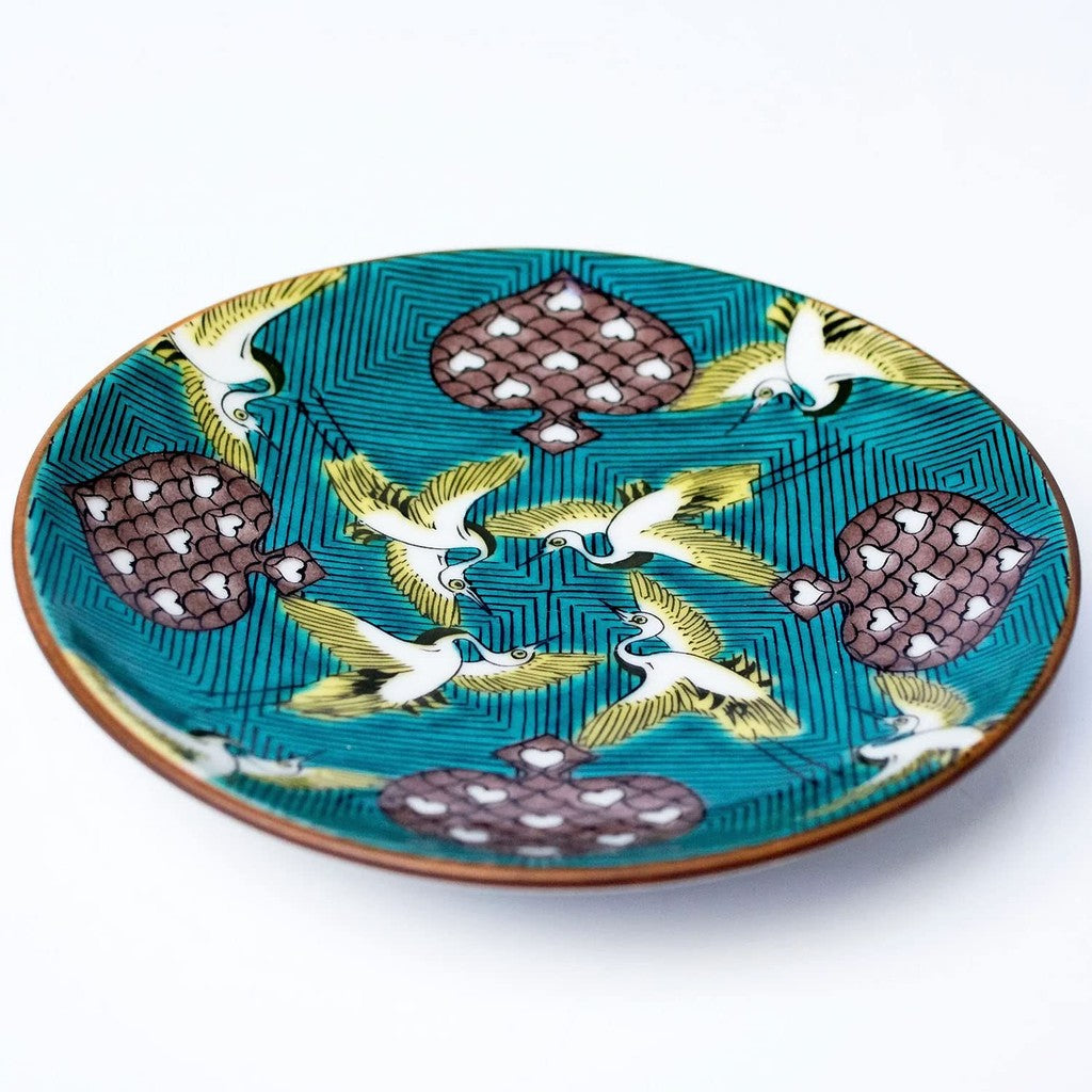 Waza no Kura Kutani Ware Small Plate, Ko-Kutani Green Crane Karuta Design Soy Sauce Dish, 10.5cm, Made in Japan