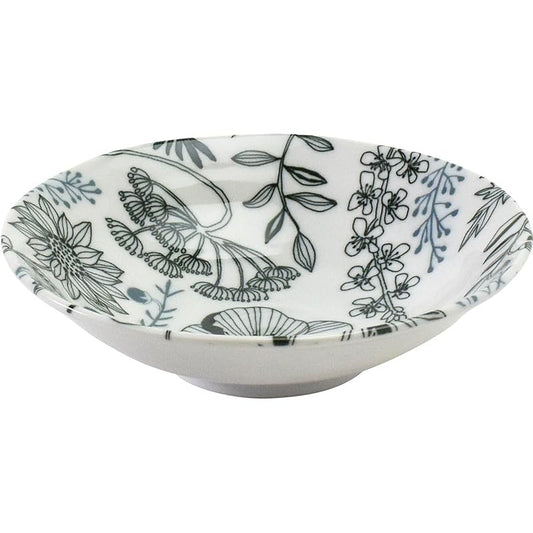 Aito Mino Ware Floral Lightweight 16cm Plate - Microwave/Dishwasher Safe, White/Black, Japan