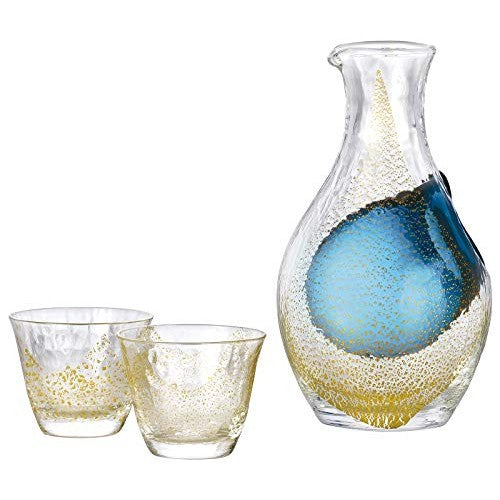 【made in japan】
EASTERN SASAKI GLASS Sake Glass Set with Gold Leaf, Made in Japan, Includes One 300ml Carafe and Three 80ml Glasses, G640-M60.