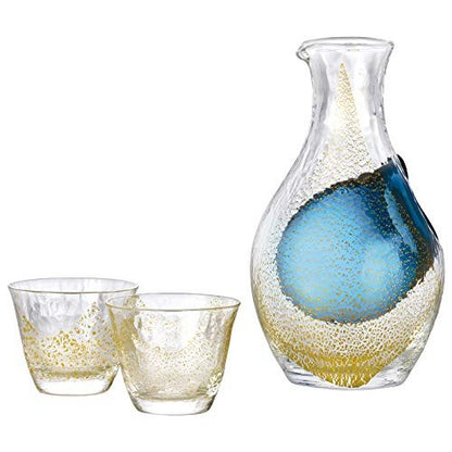 【made in japan】
EASTERN SASAKI GLASS Sake Glass Set with Gold Leaf, Made in Japan, Includes One 300ml Carafe and Three 80ml Glasses, G640-M60.