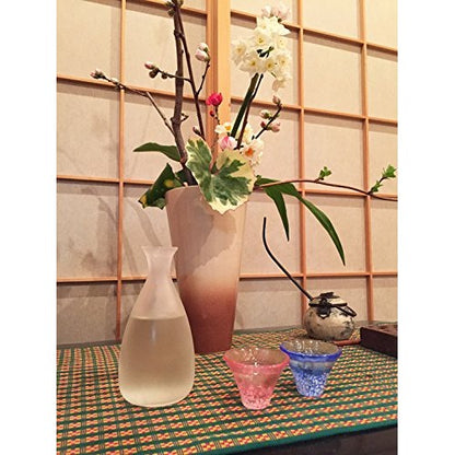 Toyo Sasaki Glass Cold Sake Set, Shofuku Cup, Mount Fuji, Made in Japan, Cup 35ml, Tokkuri 270ml, Blue & Red & White, Set of 3, G639-M76. Tokkuri: Diameter approx. 3.6cm / Height approx. 14.9cm, Cold Sake Cup: Diameter approx. 6.7cm / He