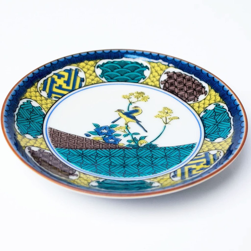 Plate Stylish Kutani Ware Fine Piece Small Plate Ancient Kutani Color Painting with Dual Birds and Autumn Grasses Dish Serving Plate Brand Japanese Tableware
