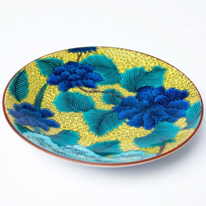 Plate Stylish Kutani Ware Masterpiece Small Plate Kog Kutani Aote Dōha with Peony Small Dish Serving Plate Brand Japanese Tableware"
