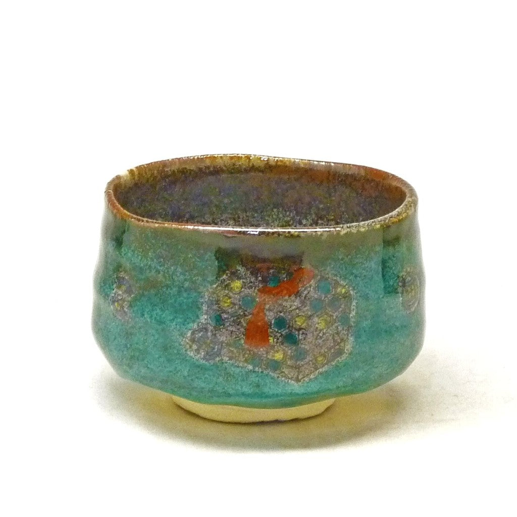 Kutani Matcha Bowl, Hozan, Green Glaze