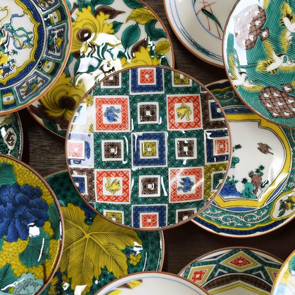 Stylish Plates Kutani Ware Masterpiece Small Plates Old Kutani Colorful Stone-Paved Pattern Ceramic Small Dish Serving Plate Brand Japanese Tableware
