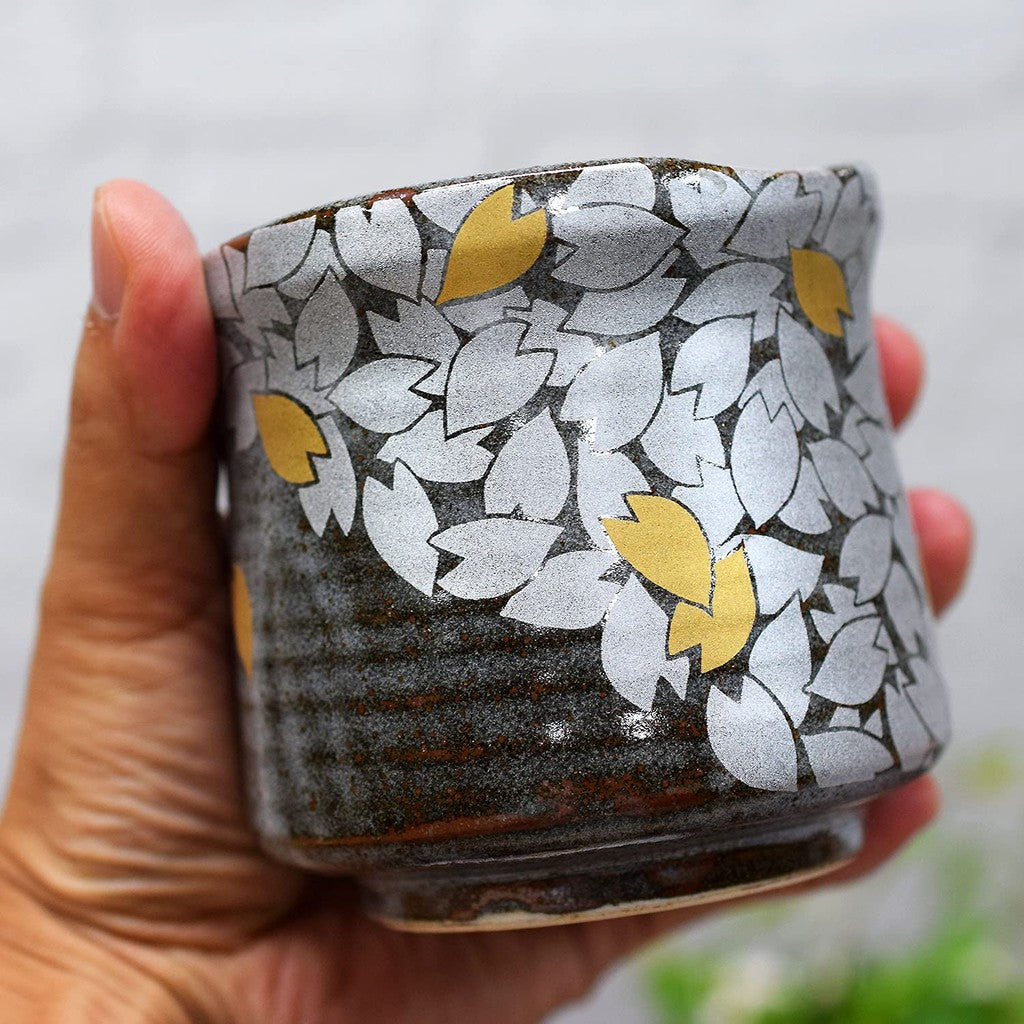 Large Yunomi Kutani Ware Sakura Fubuki Tea Cup Teacup Pottery Brand Japanese Tableware Made in Japan
