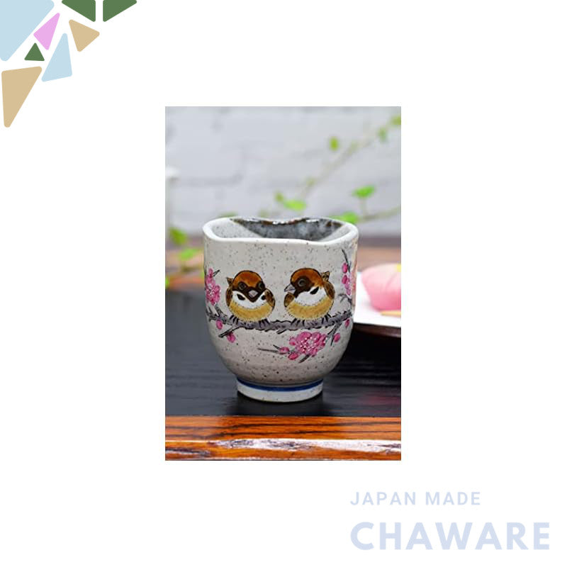 Waza no Kura Stylish Yunomi Kutani Ware Teacup Sparrows Yunomi Chawan Ceramic Brand Japanese Tableware Made in Japan Bir