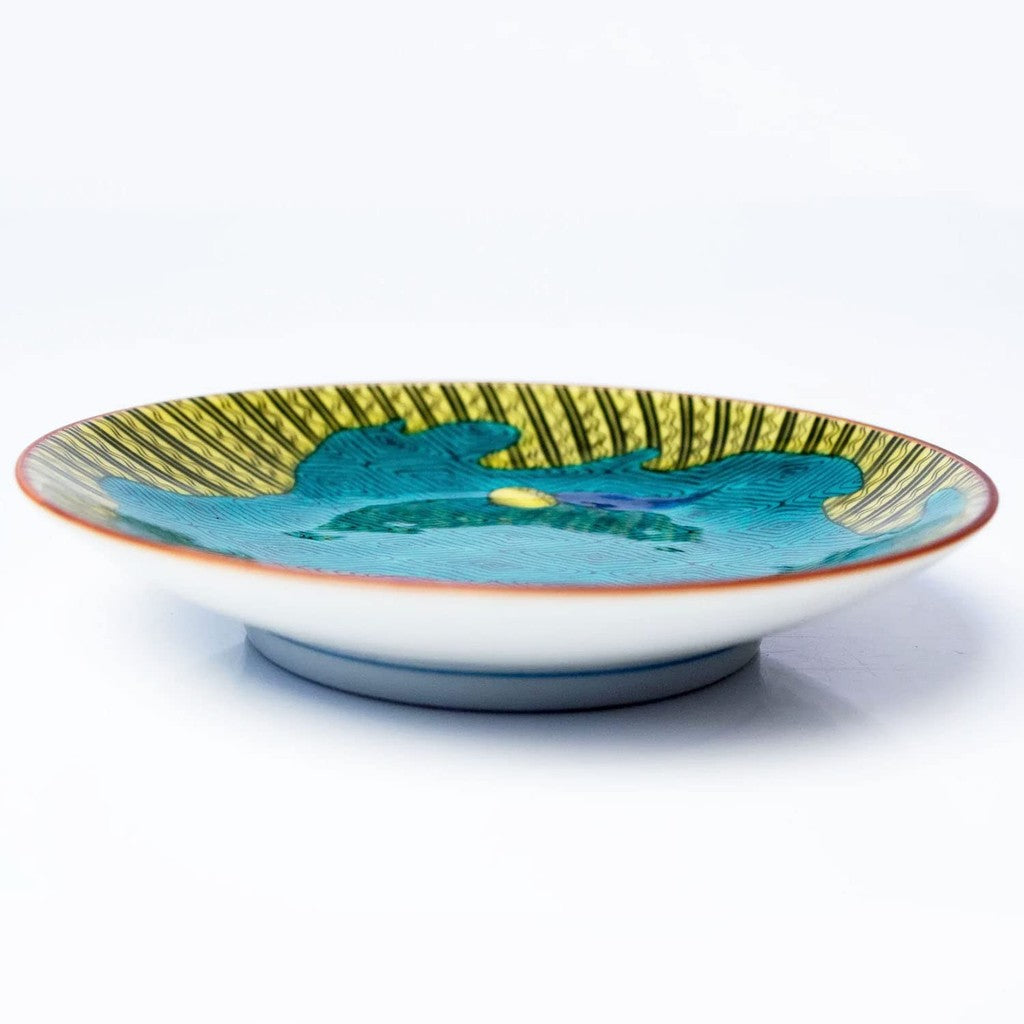 "Stylish Kutani Ware Masterpiece Small Plate Antique Kutani Blue Hand Awanami Pattern Ceramic Small Dish Serving Plate Brand Japanese Tableware"
