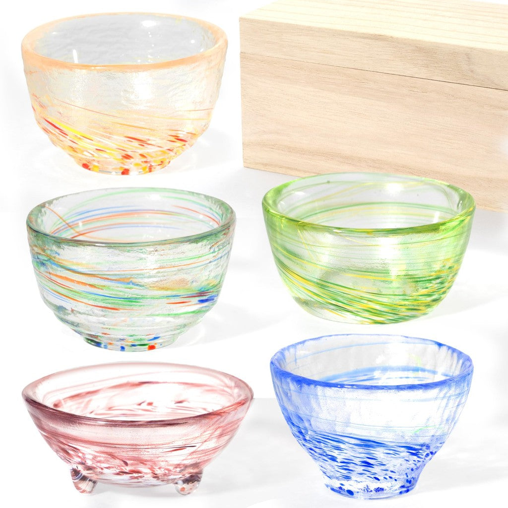 SEIDO Beidoro Ochoko Set - Kutani-style Sake Cups, Made in Japan, Packed in a Paulownia Wood Box, Perfect for Father's D