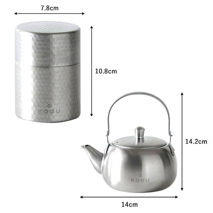KOGU Tea Tools Gift Set 2-Piece Ceramic Teapot and Tea Canister [Made in Japan] Lightweight and Shatter-Resistant, Suitable for 2-3 Cups, Hygienic, Stainless Steel with Matte Finish, Gift Box 41319, Present for Birthday, Anniversary, Gift, Mother's Day, S