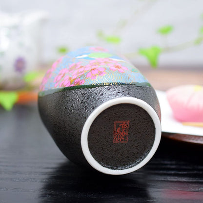 Waza no Kura stylish teacup, Kuta-yaki, gold cherry blossom and bird design, teacup bowl, ceramic, brand, Japanese tableware, made in Japan, birthday present, 60th birthday celebration, 70th birthday celebration, 77th birthday celebration, 80th birthday c